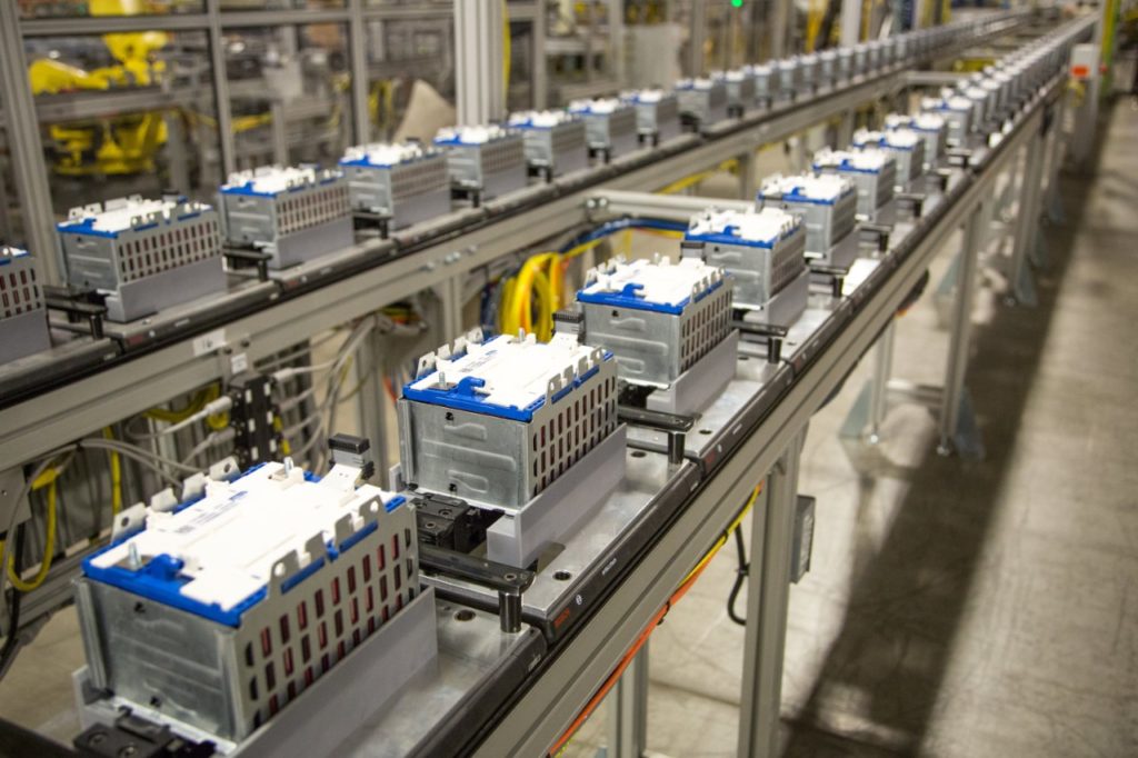 Image of General Motors battery assembly line