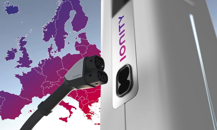 Photo of Ionity electric vehicle fast charger.