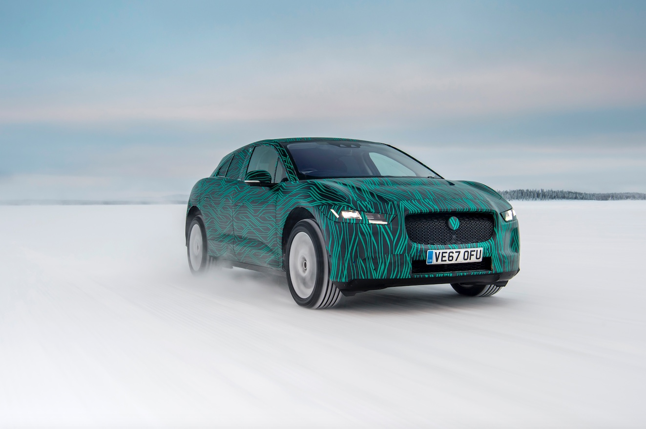 Photo and video of Jaguar I-Pace undergoing winter testing.