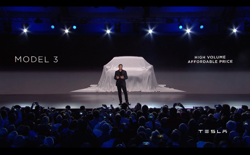 Elon Musk unveiling Tesla Model 3